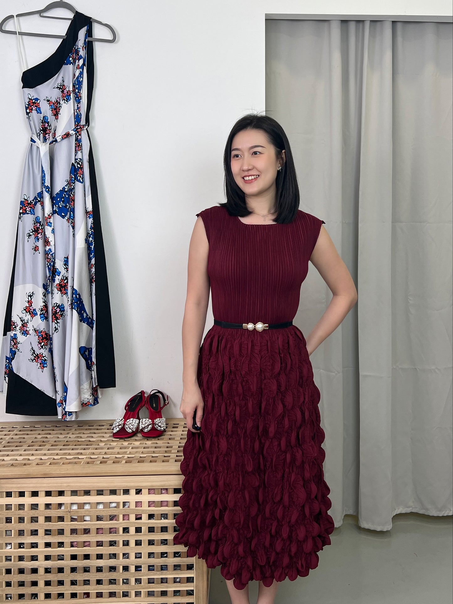 Pleated Slim Bubble Dress
