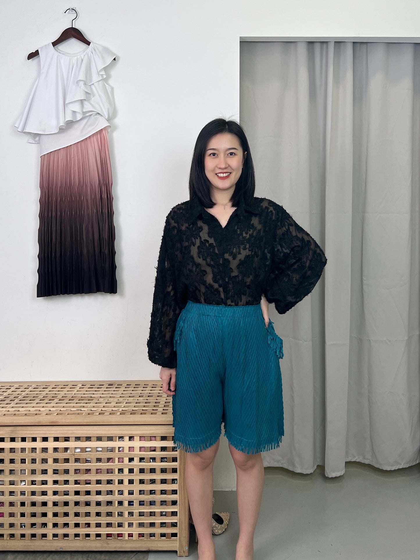 Pleated Fringe Shorts