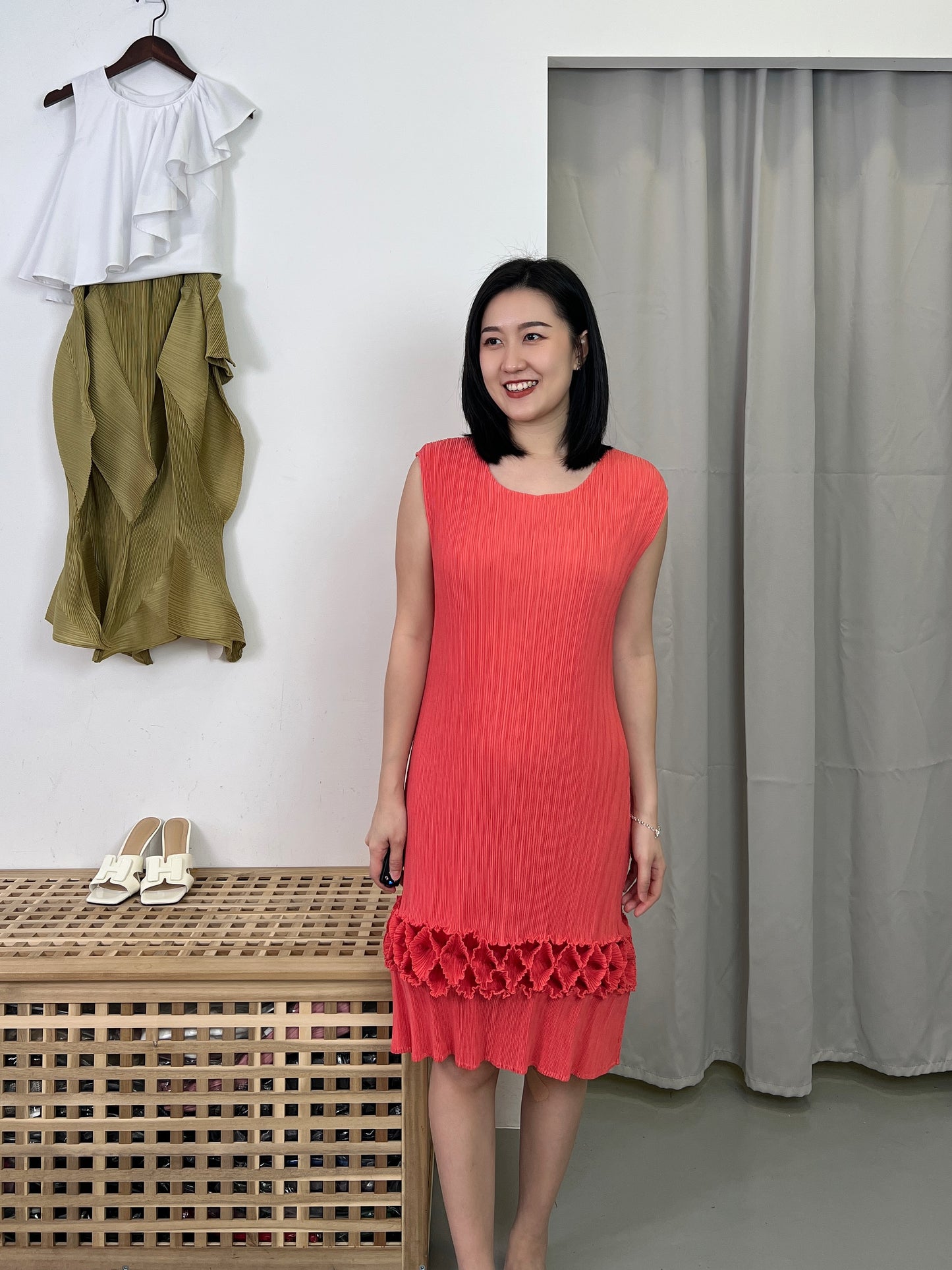Pleated 3D Design Dress