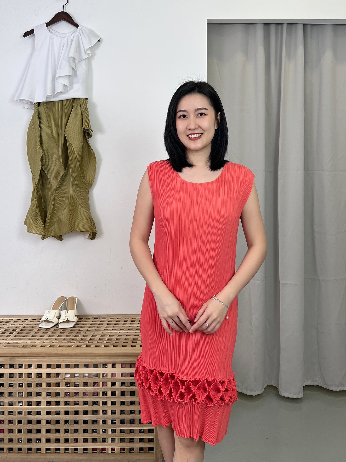 Pleated 3D Design Dress