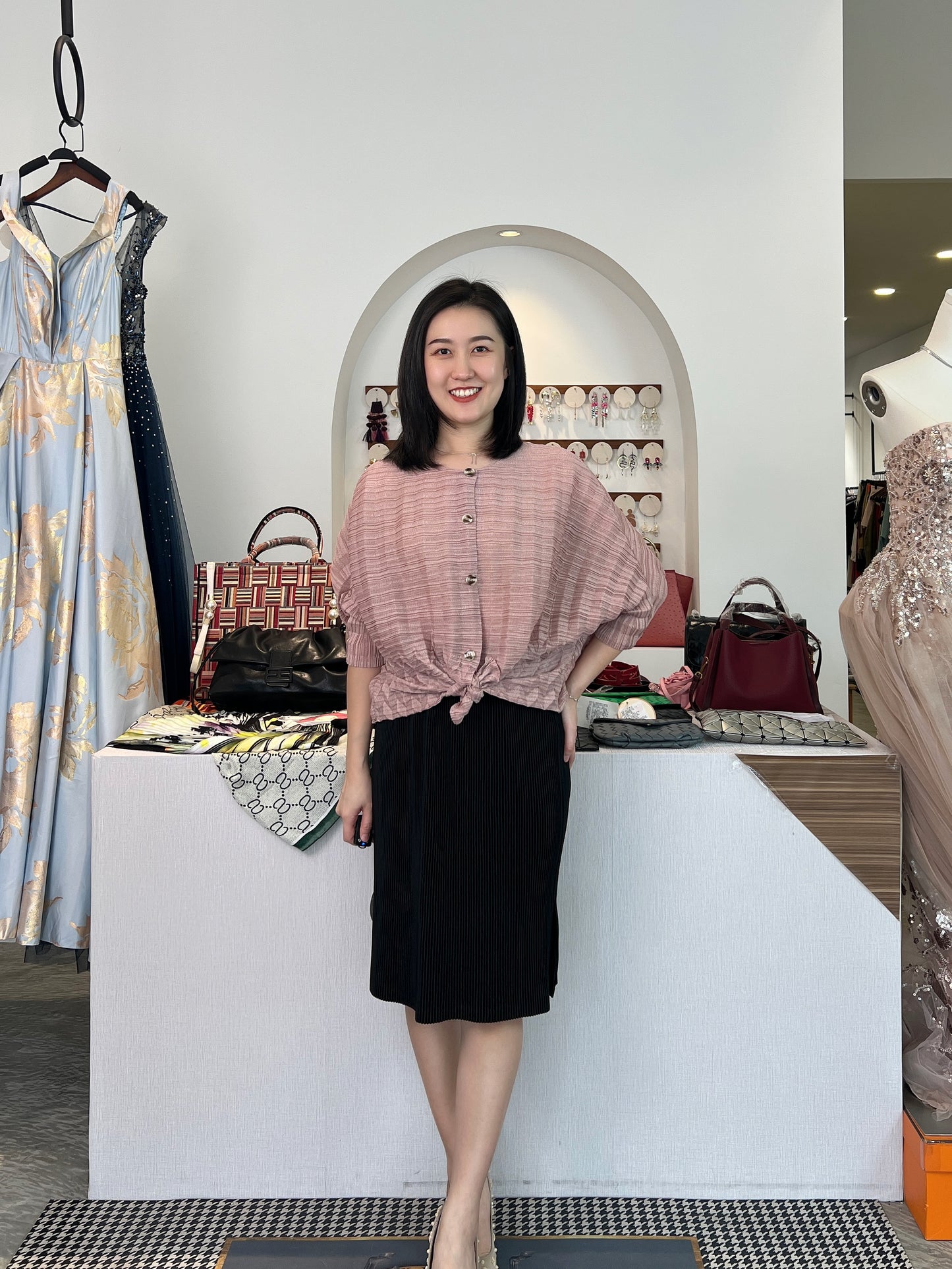 Pleated Double Design Button Blouse