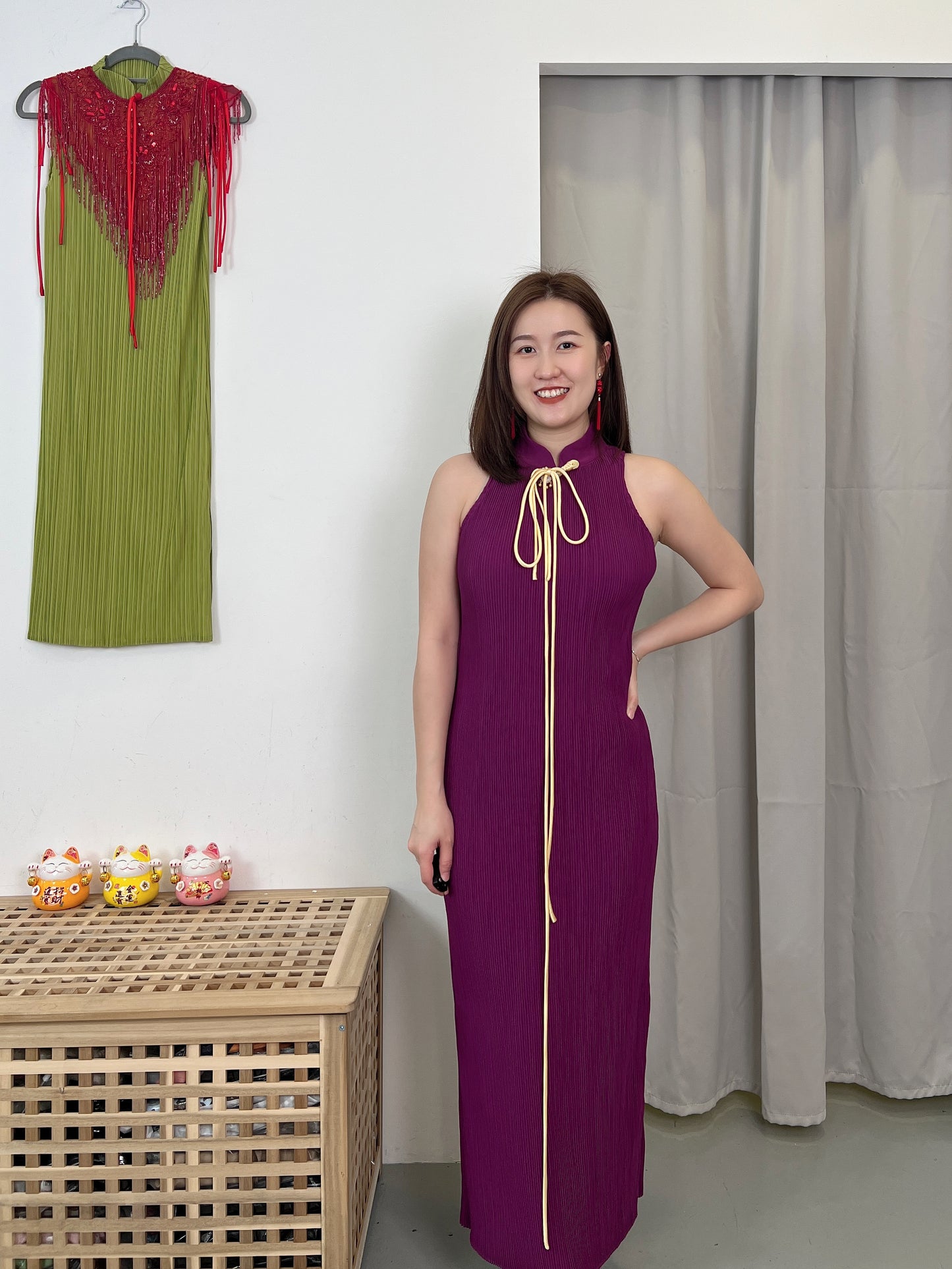Pleated Ribbon Cheongsam