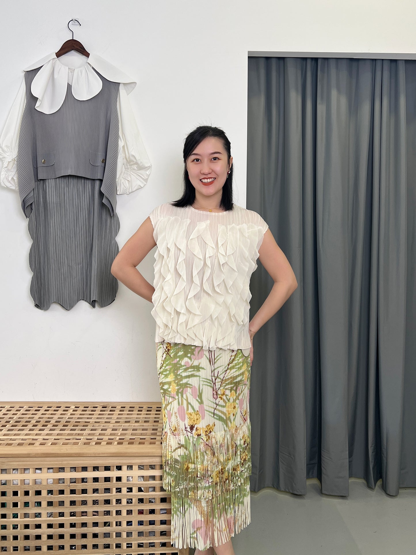 Pleated Double Fringey Skirt
