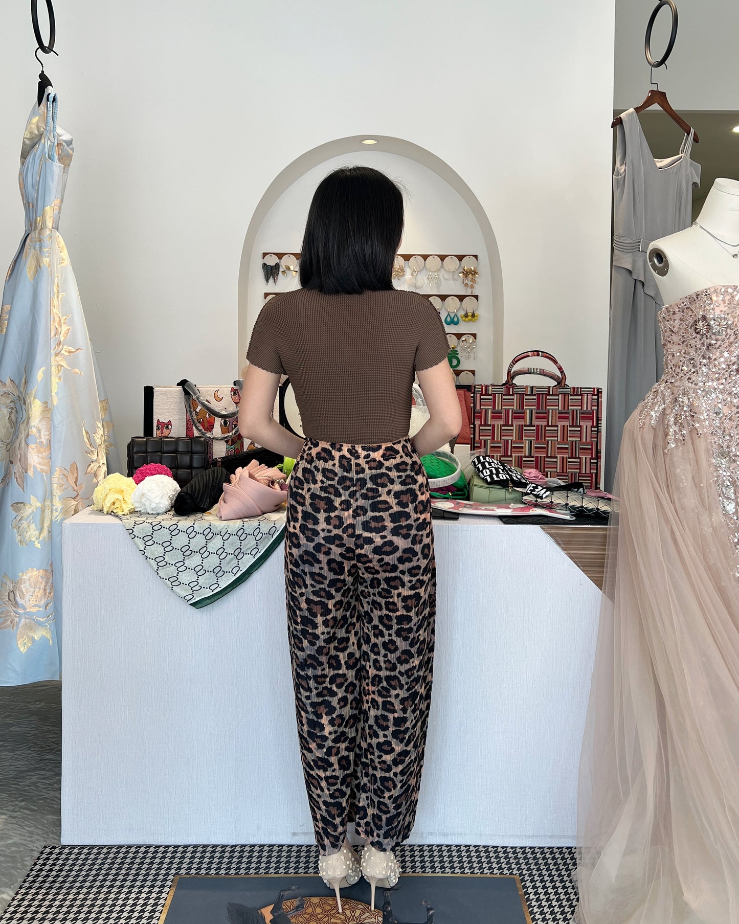 Pleated Leopard Pants