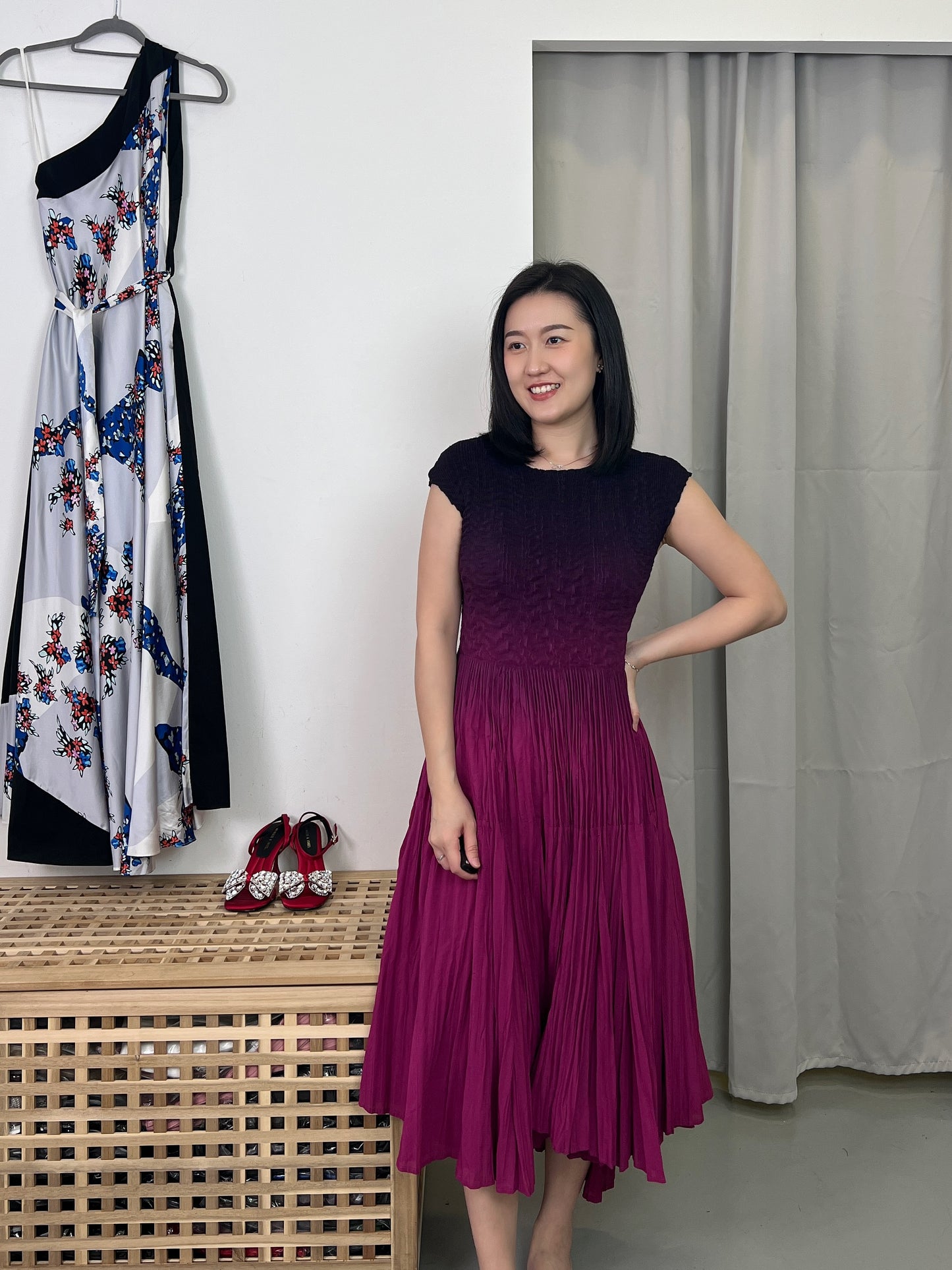 Pleated Slim Flare Dress
