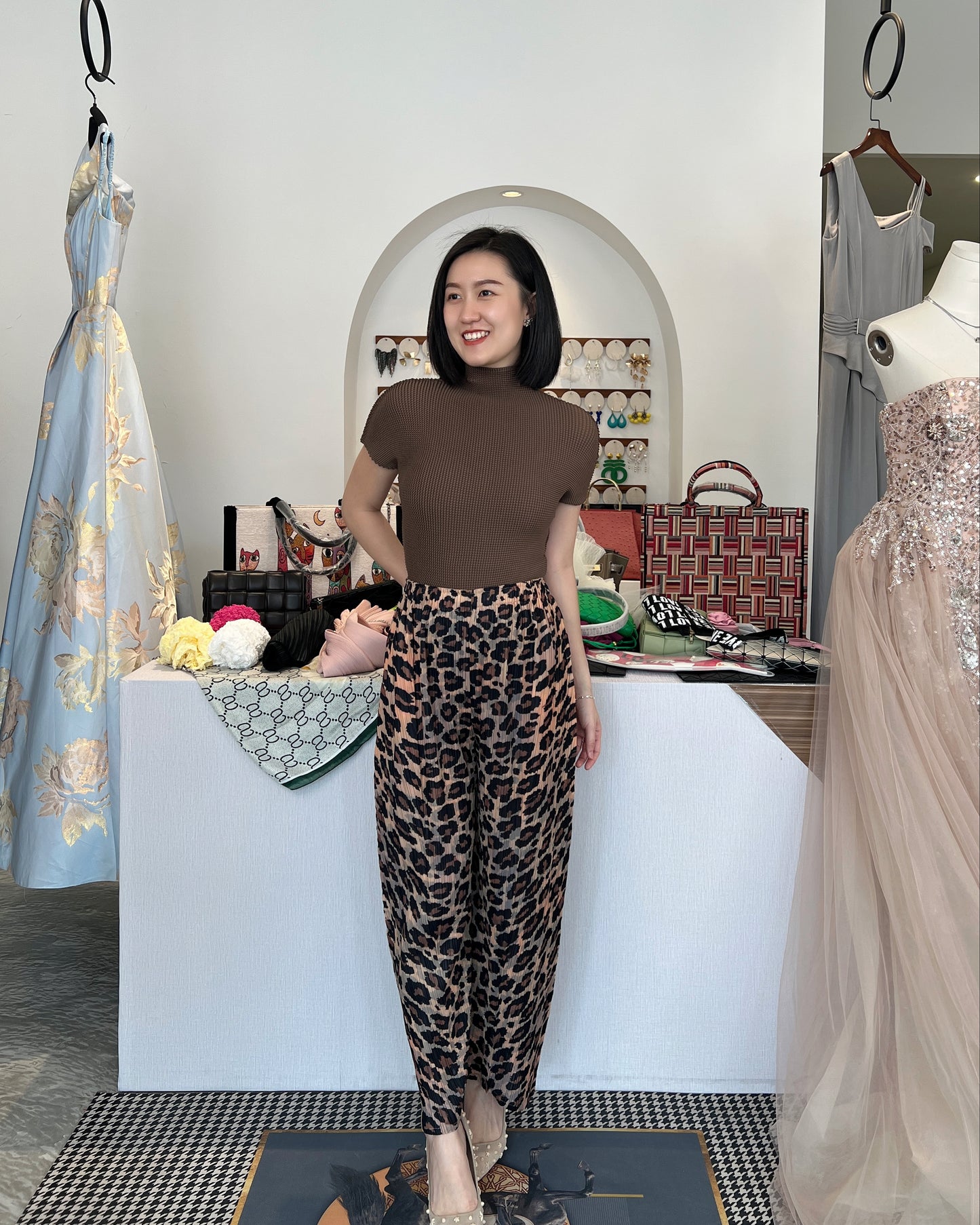 Pleated Leopard Pants