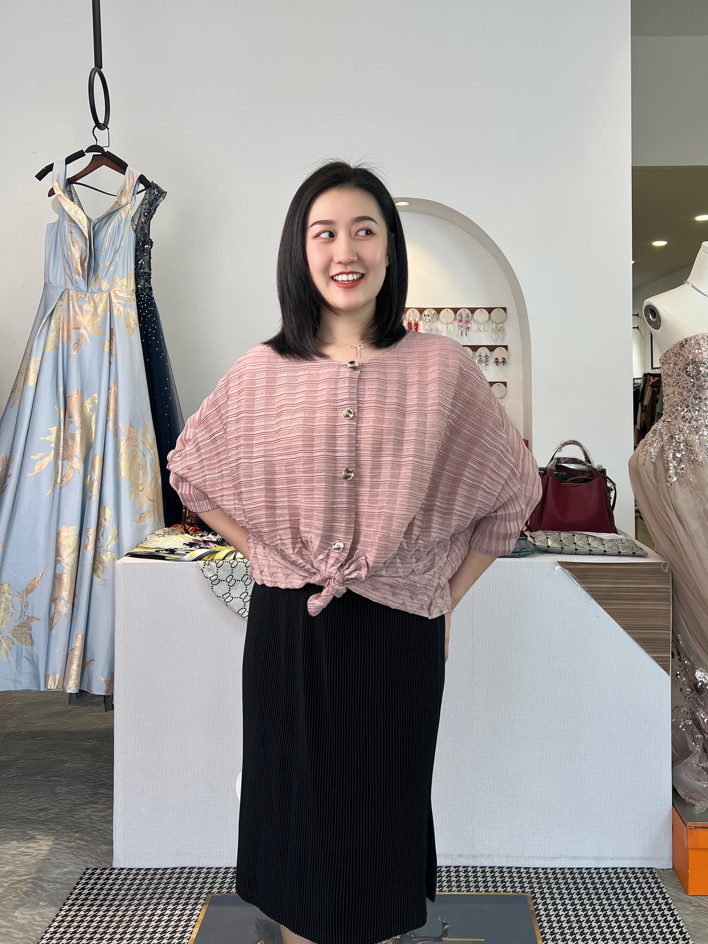 Pleated Double Design Button Blouse