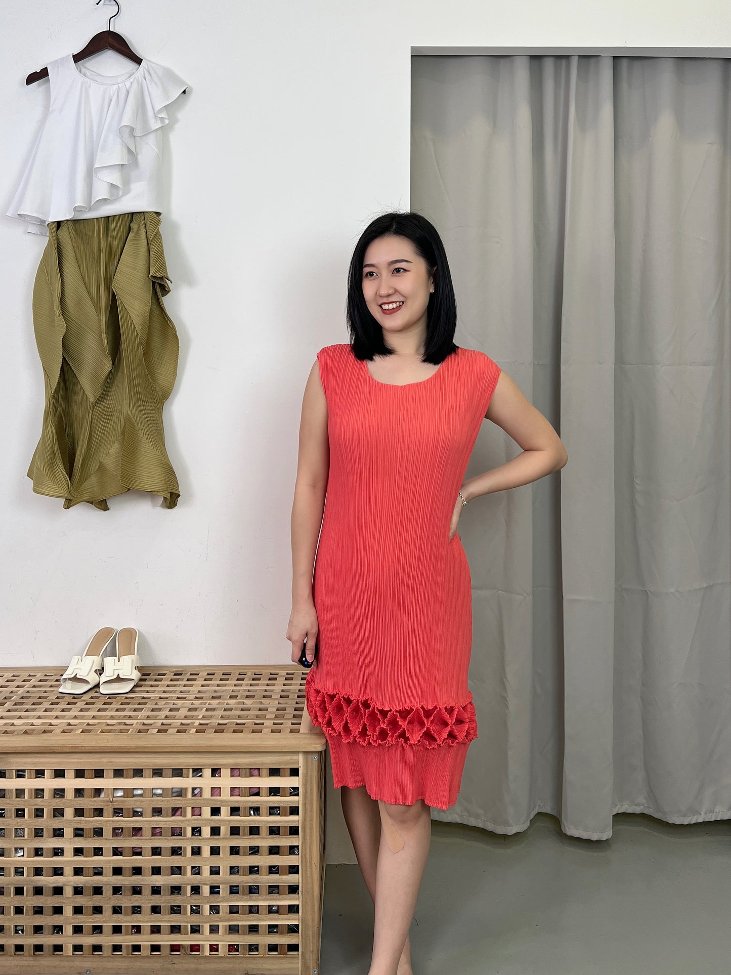 Pleated 3D Design Dress