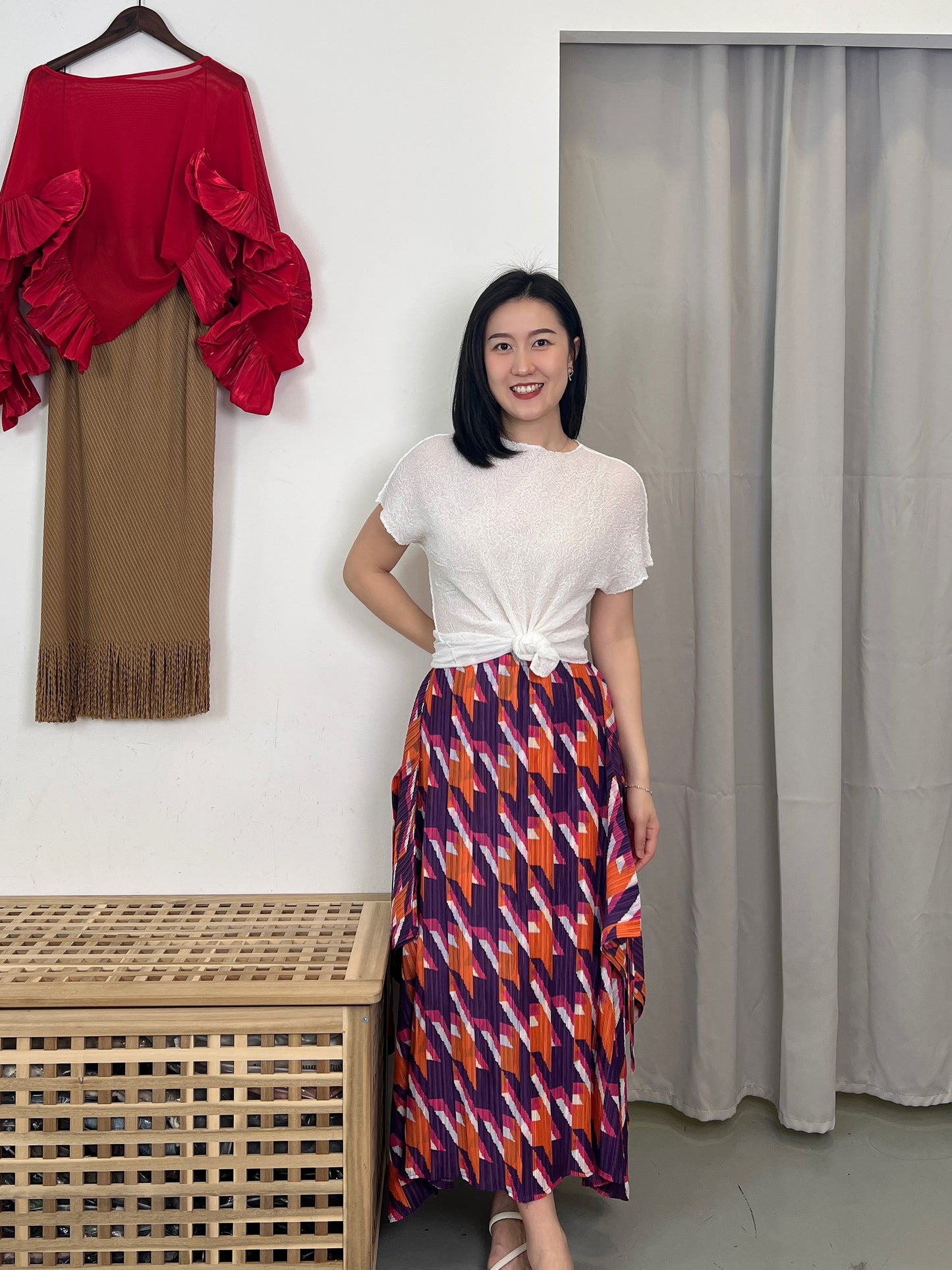 Pleated Houndstooth Skirt