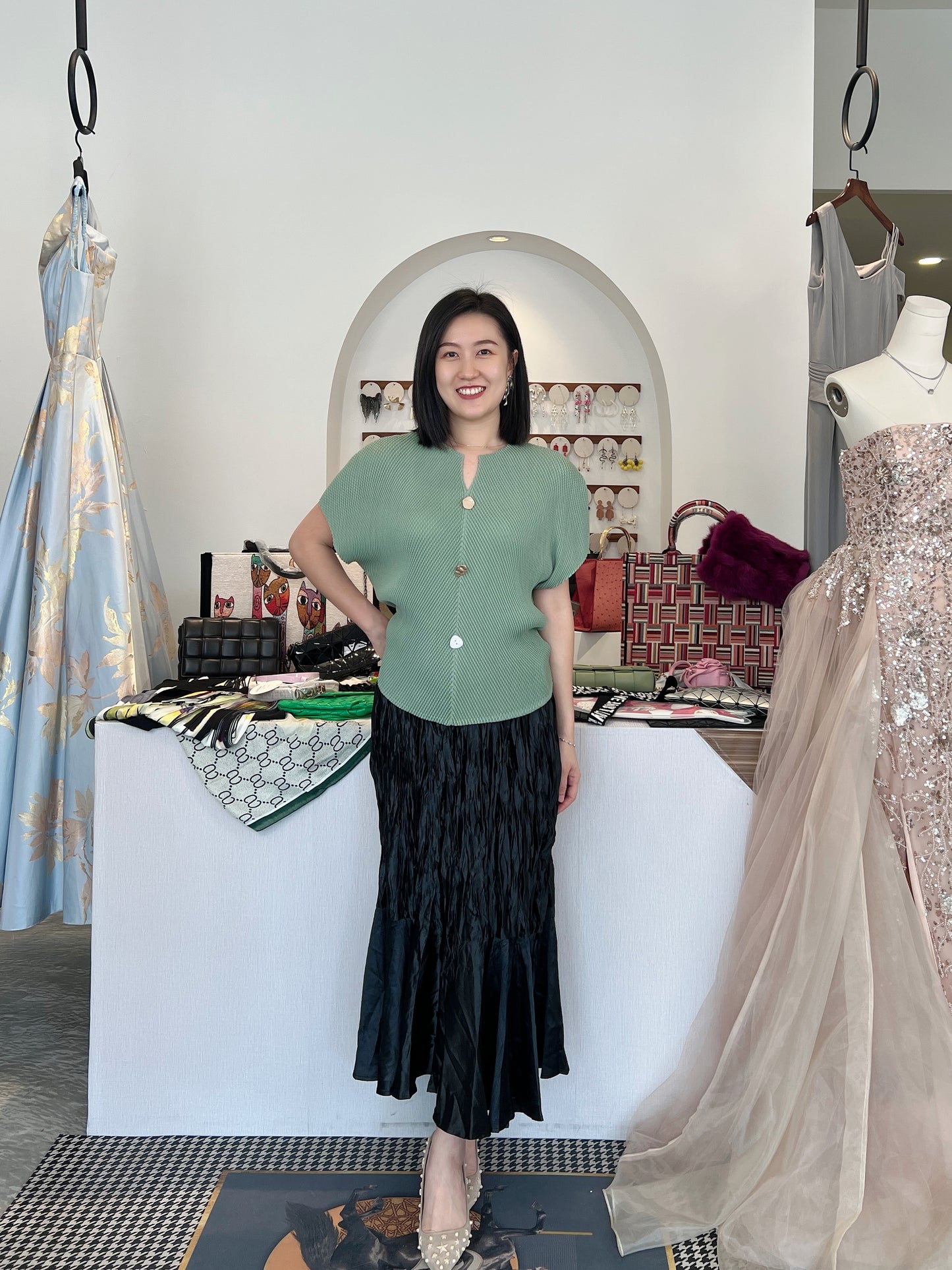 Pleated Unique Button Blouse