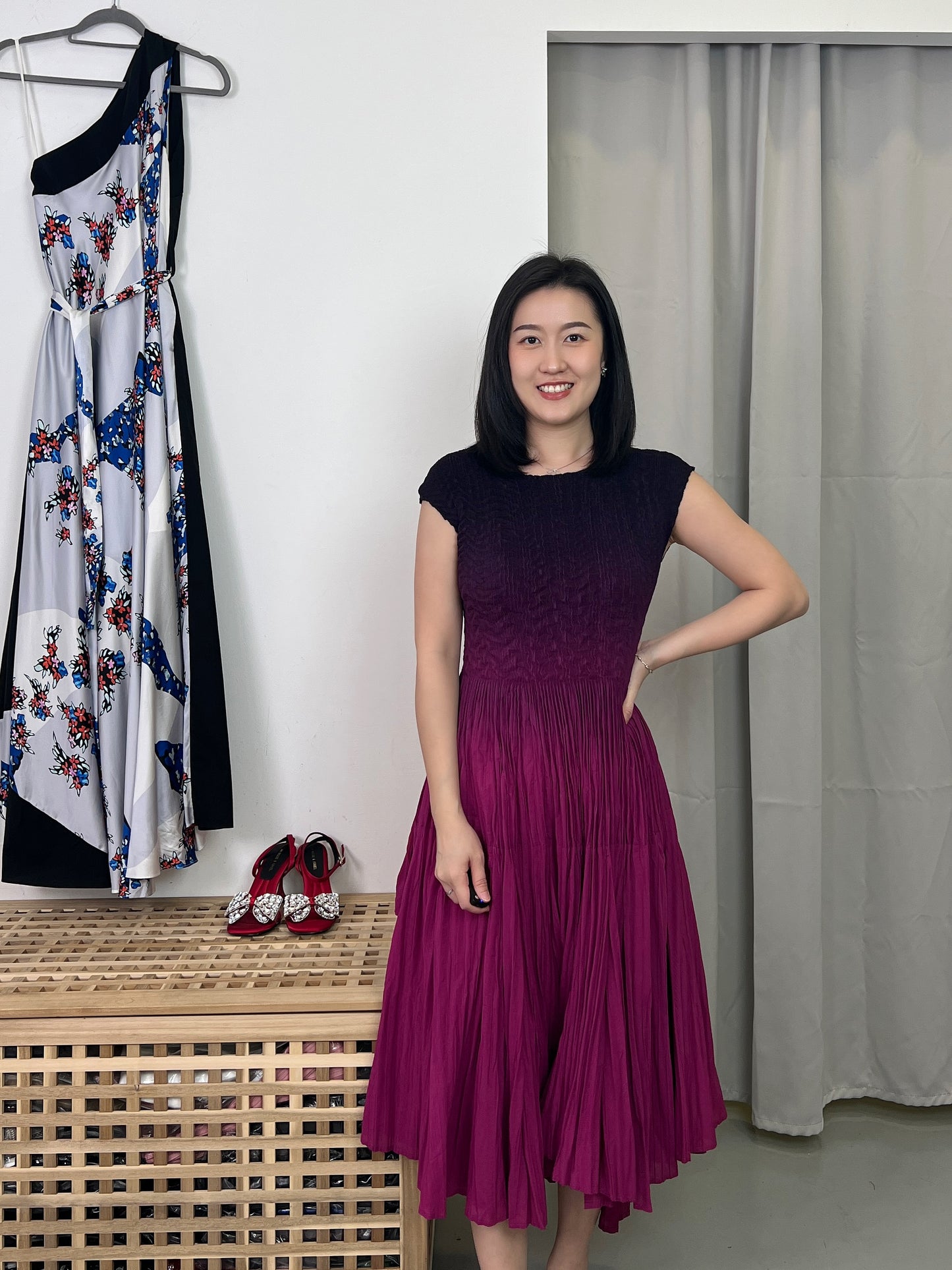 Pleated Slim Flare Dress