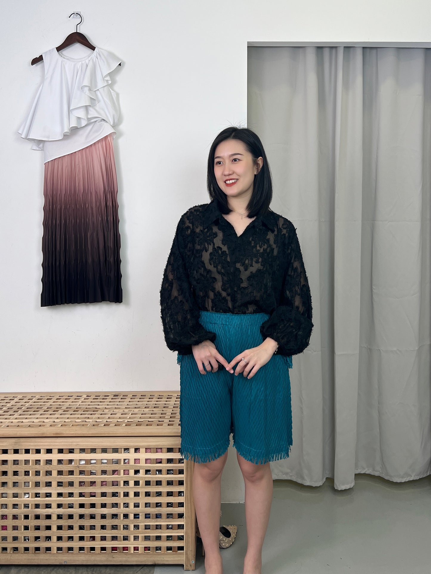Pleated Fringe Shorts