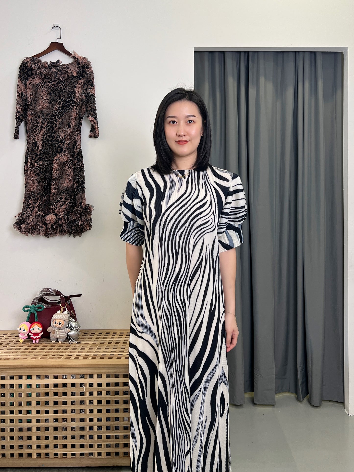 Pleated Zebra Elegant Dress