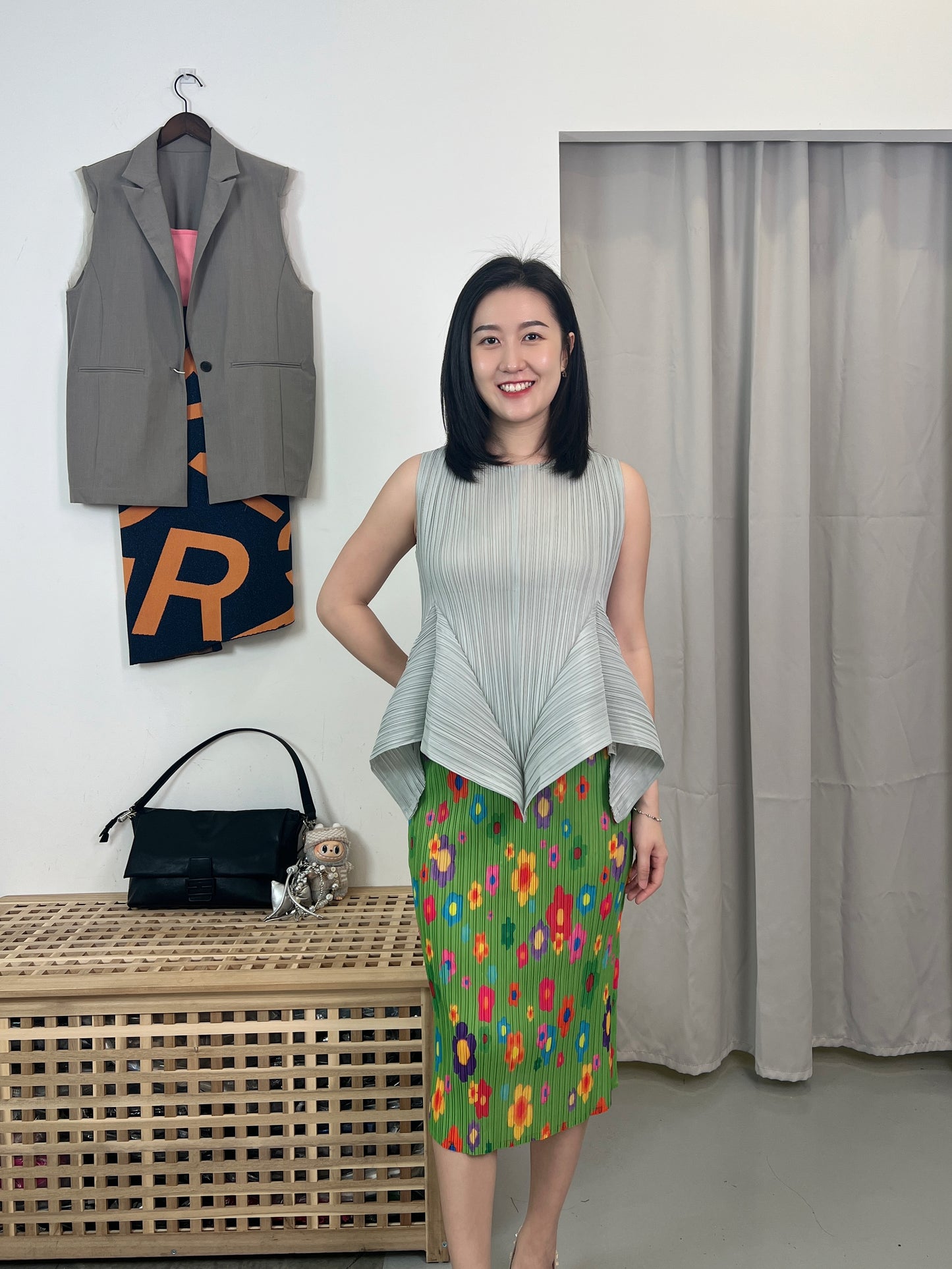 Pleated Floral Blouse