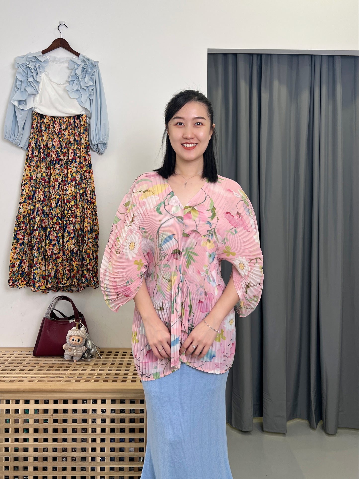 Pleated Sweet Floral Blouse