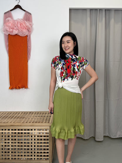 Pleated Wiggle Short Skirt