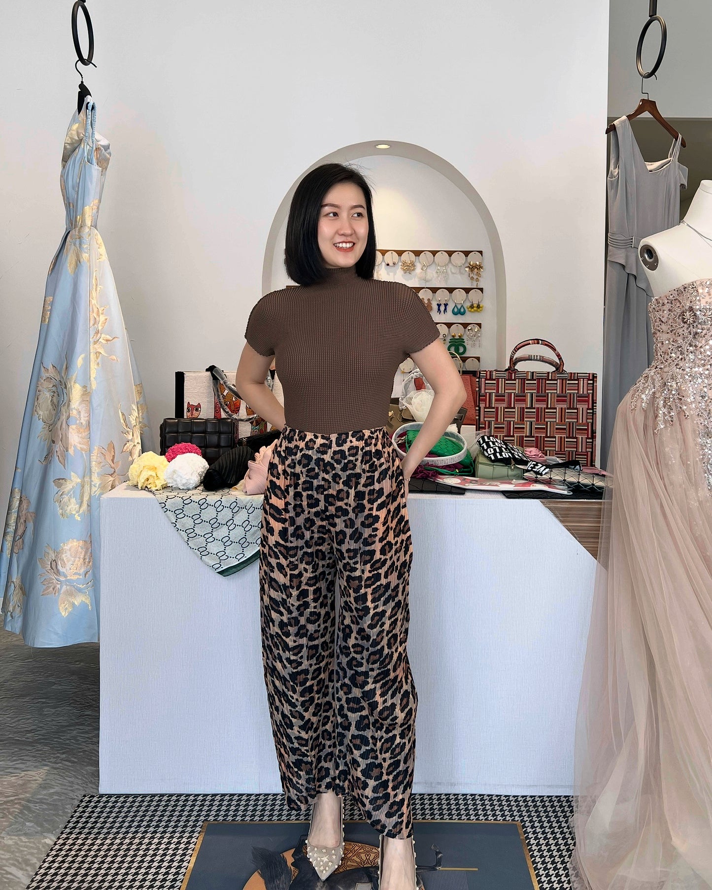 Pleated Leopard Pants