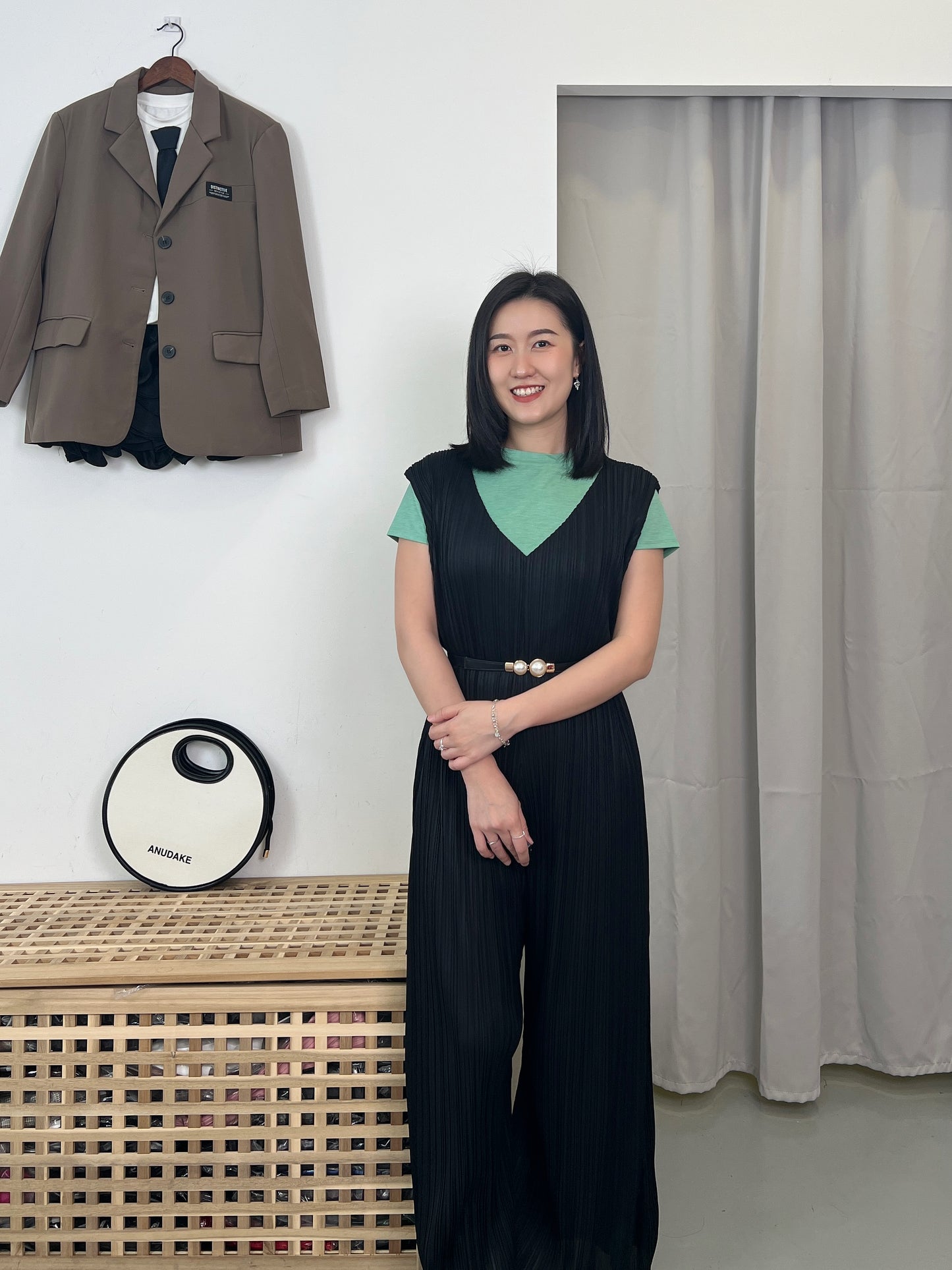 Pleated V Neck Jumpsuit