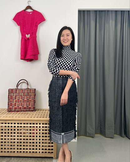 Pleated Checkered Blouse