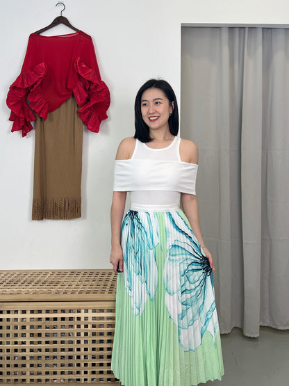 Pleated Floral Skirt