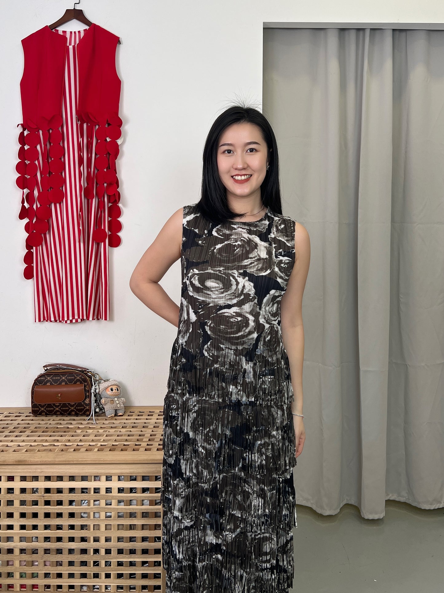 Pleated Roses Fringe Dress