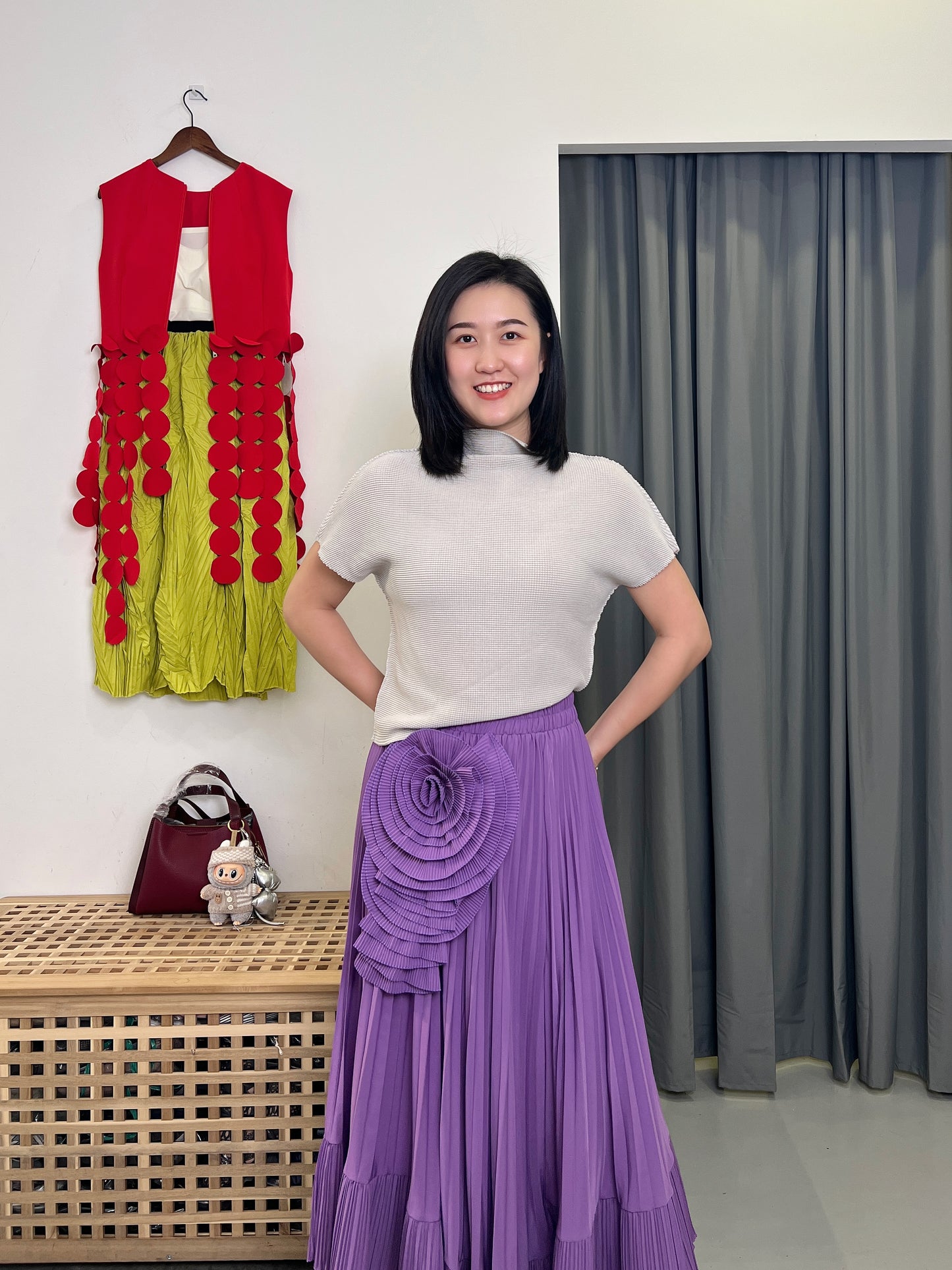 Pleated Brooch Style Skirt