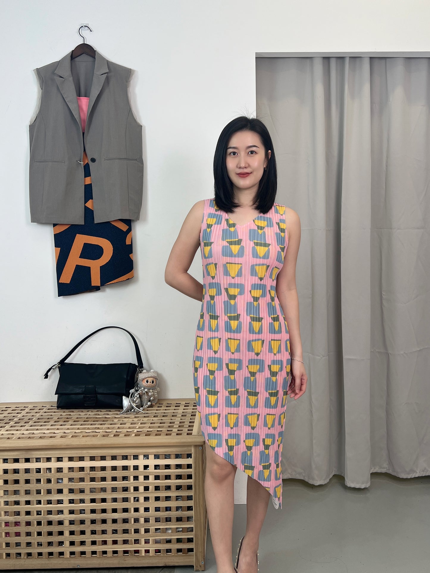 Pleated Geo Dress