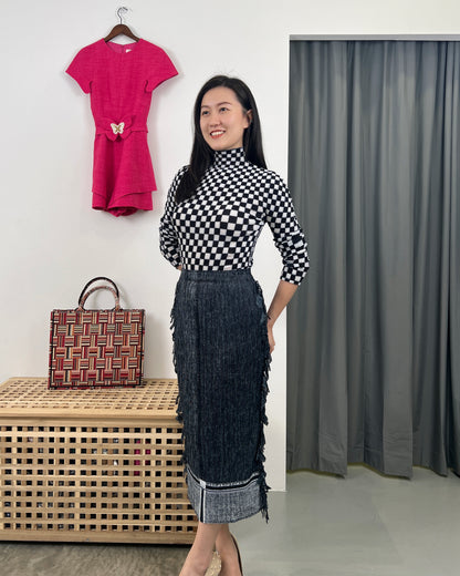 Pleated Checkered Blouse