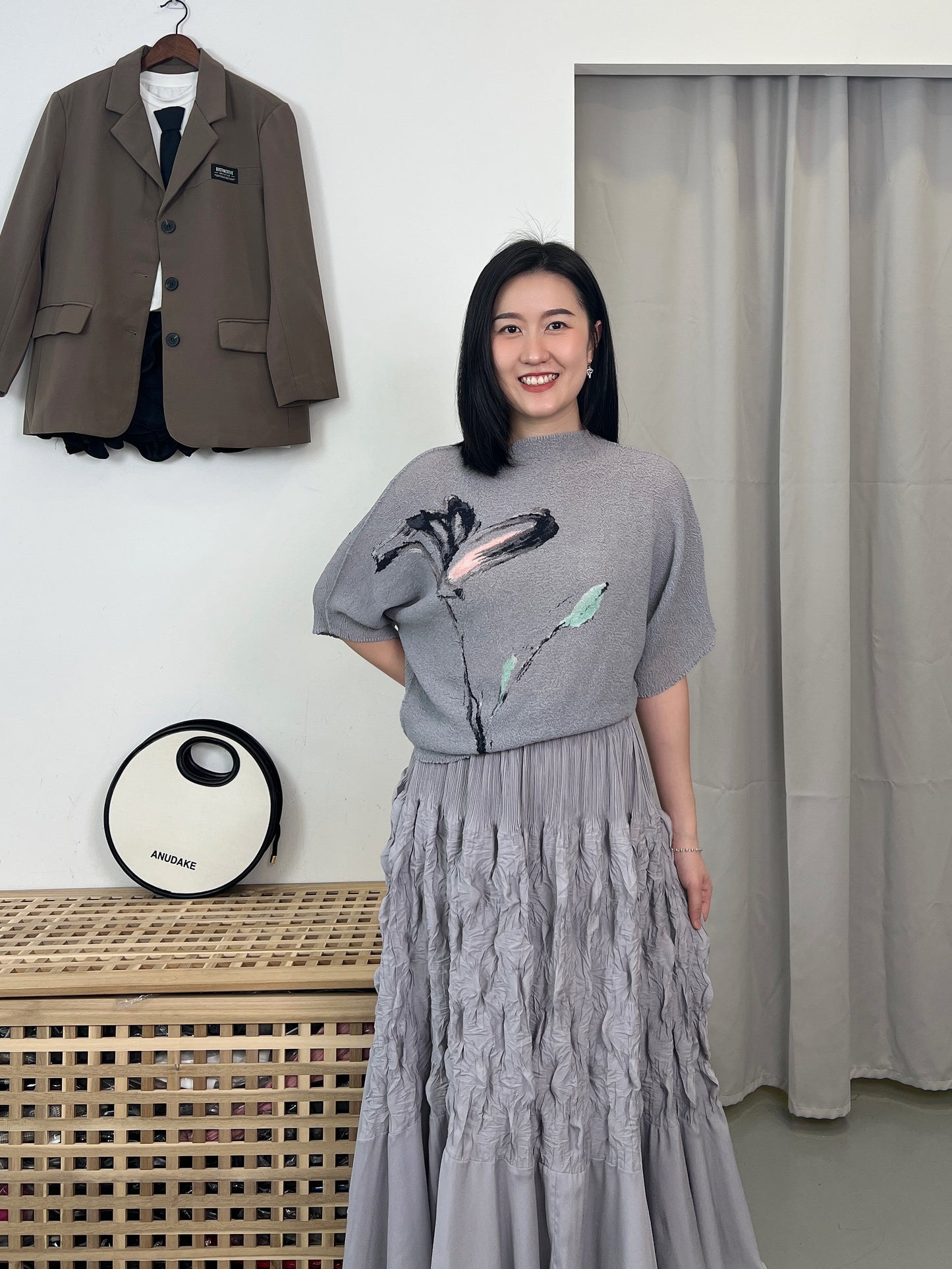 Pleated Spongy Floral Blouse