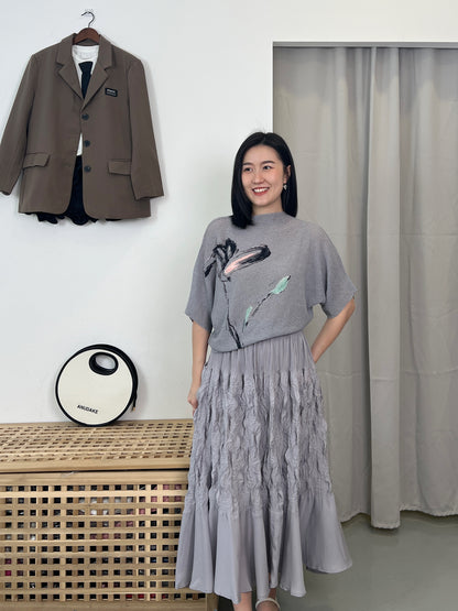 Pleated Spongy Floral Blouse