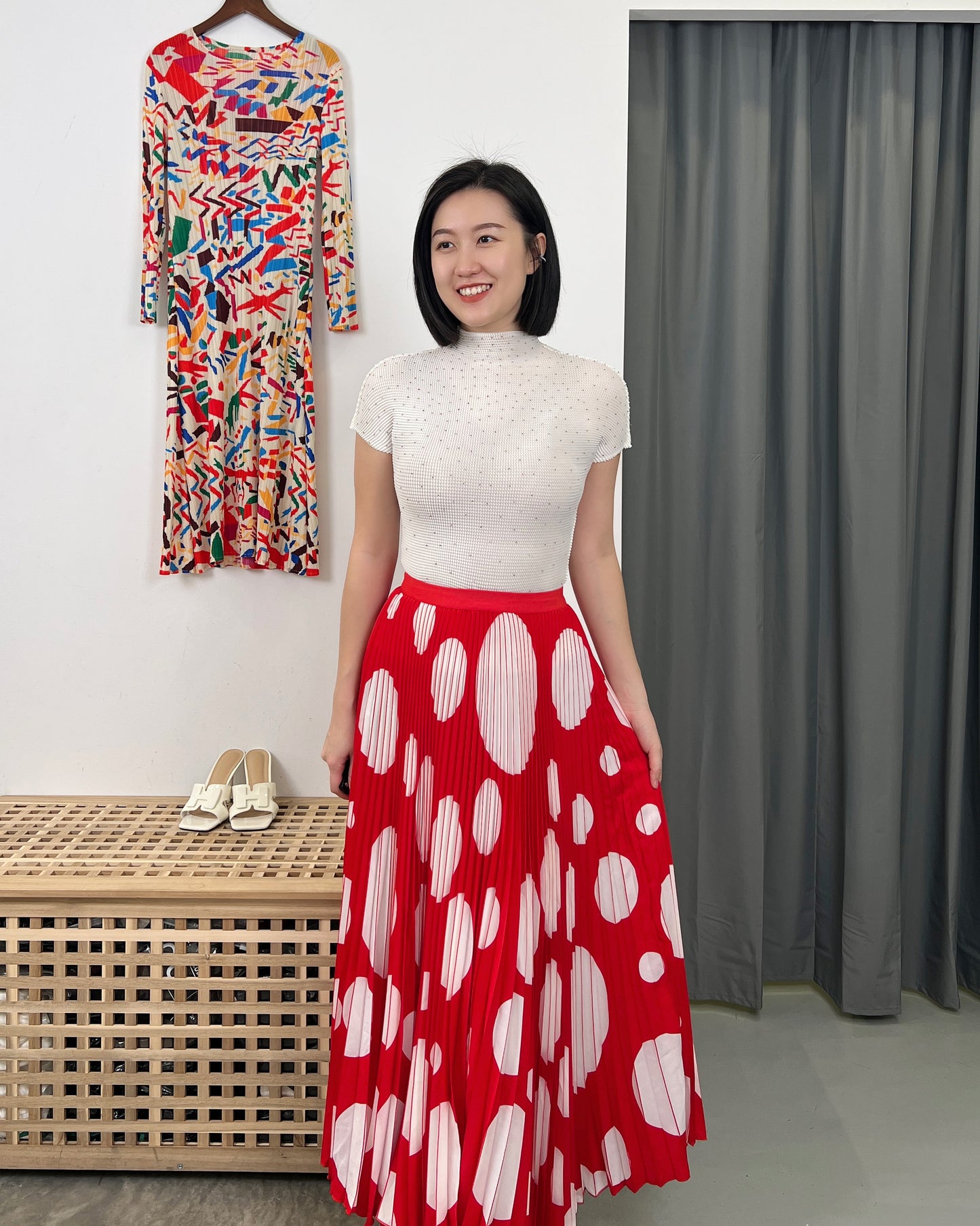 Pleated Polka Dots Skirt