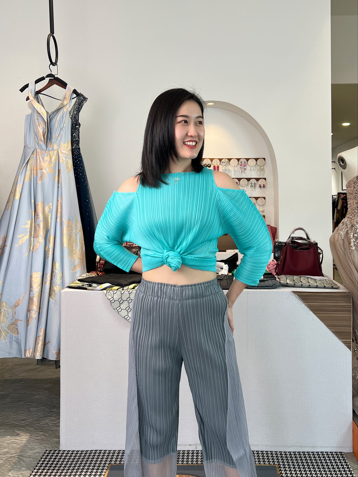 Pleated Cut Out Top