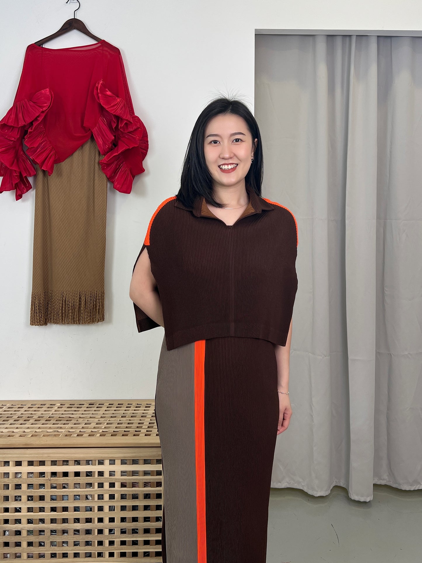 Pleated Chic Cape with Dress Set