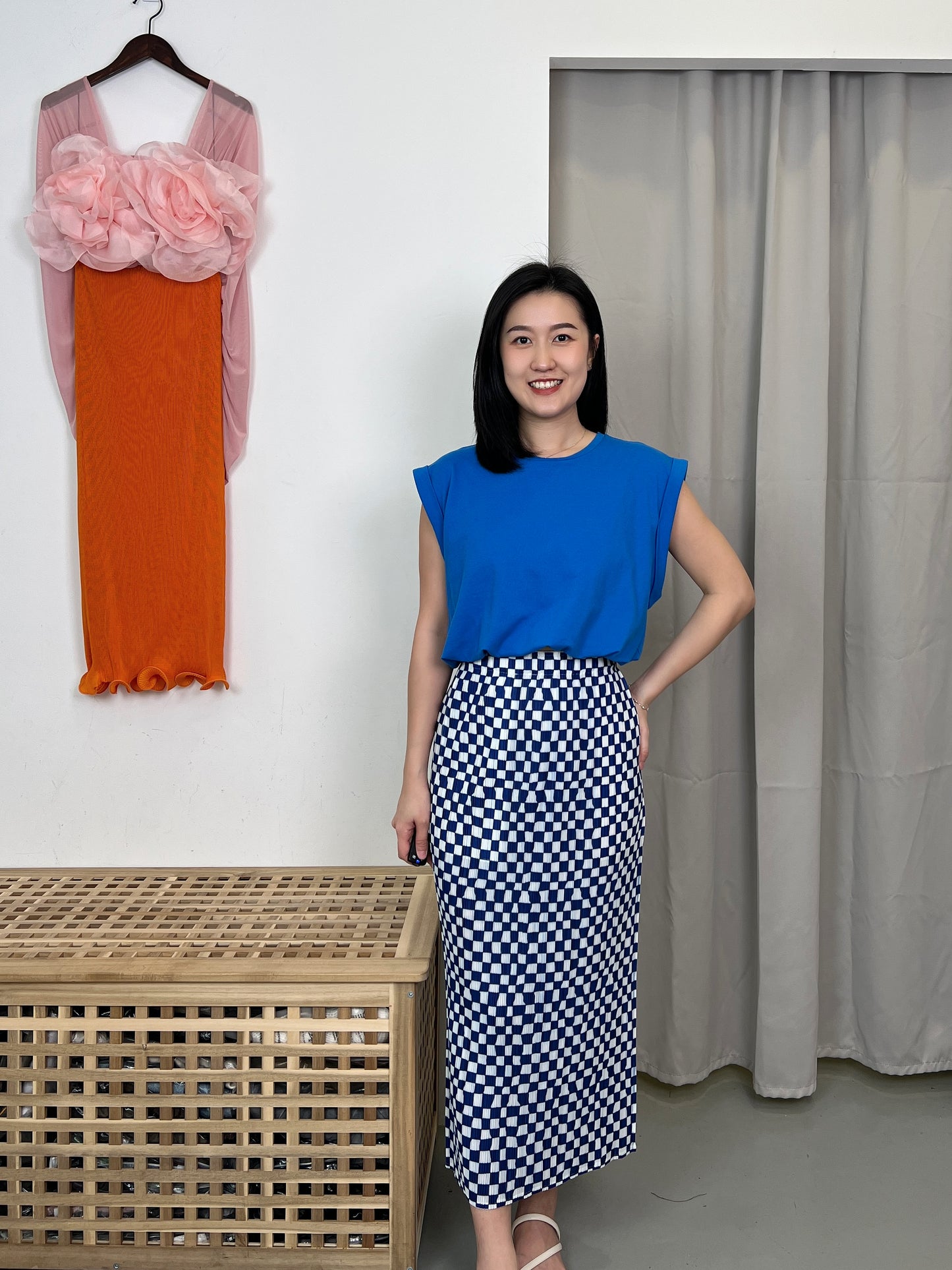 Pleated Checkered Skirt