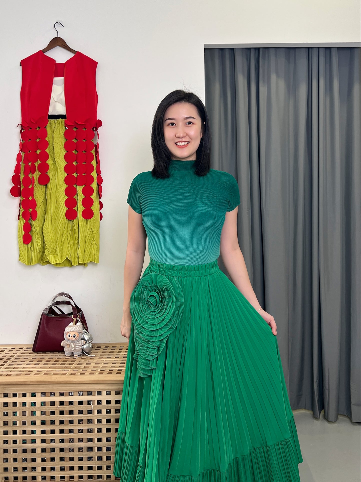 Pleated Brooch Style Skirt