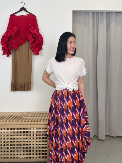 Pleated Houndstooth Skirt