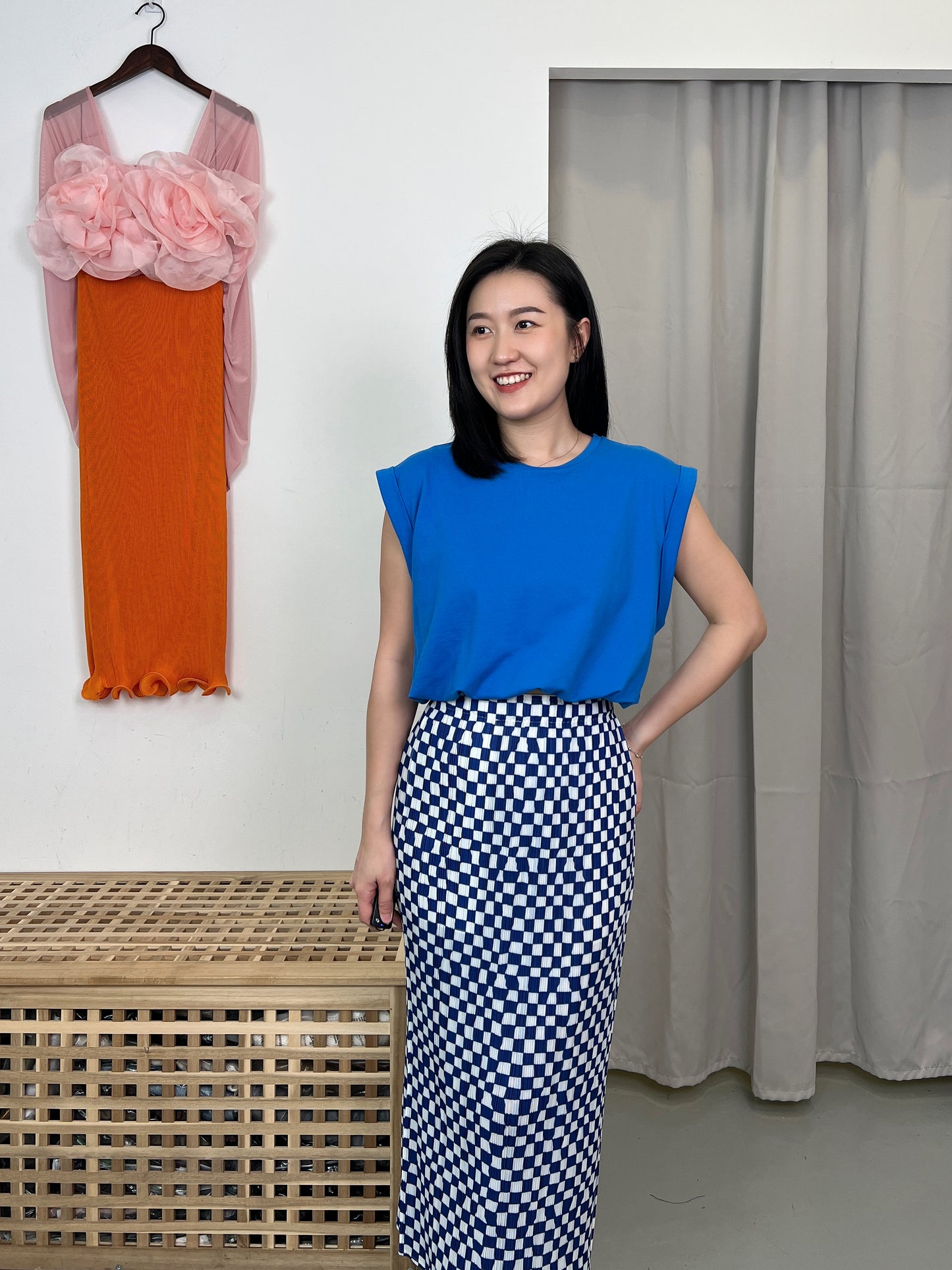 Pleated Checkered Skirt