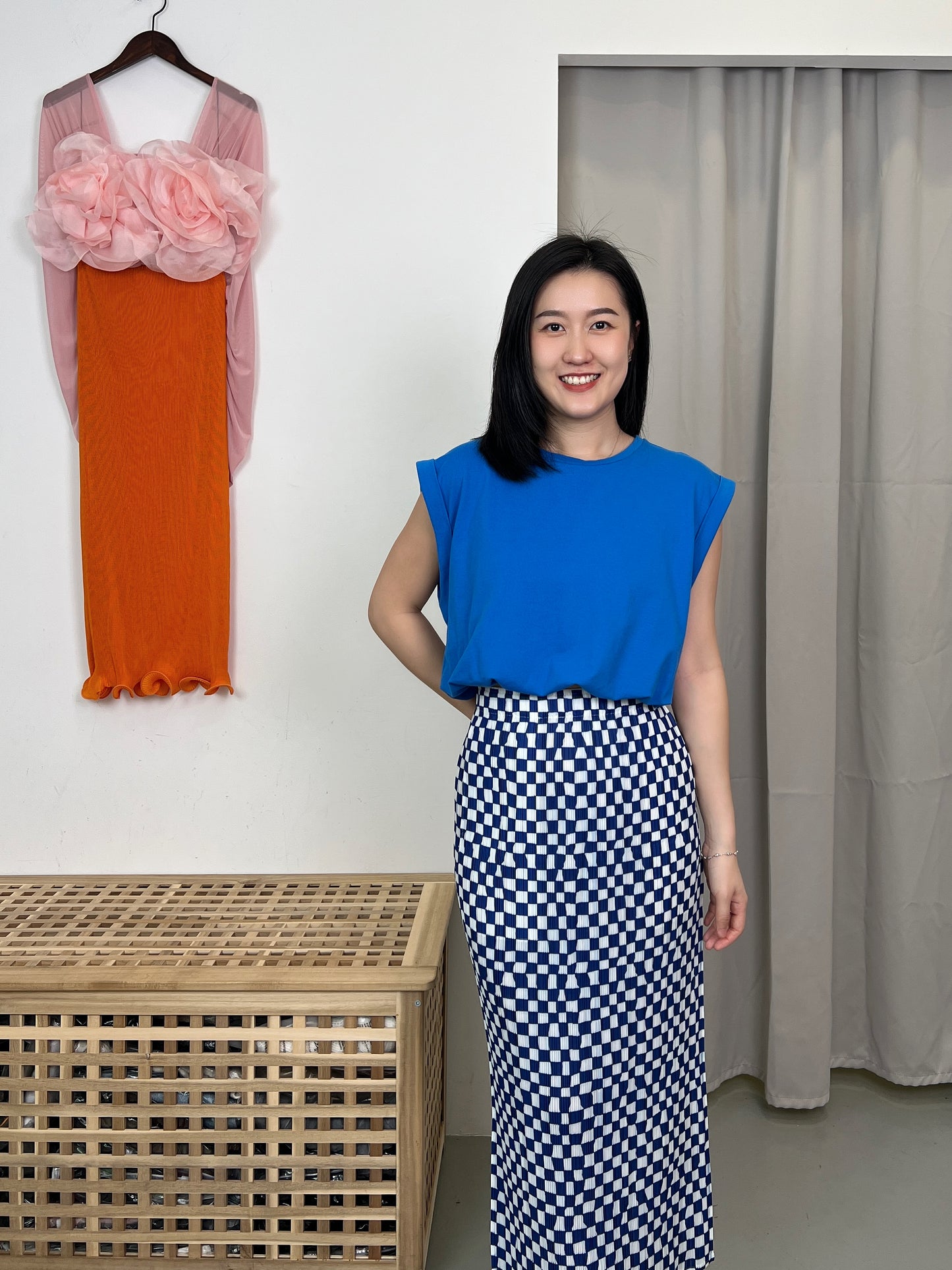 Pleated Checkered Skirt