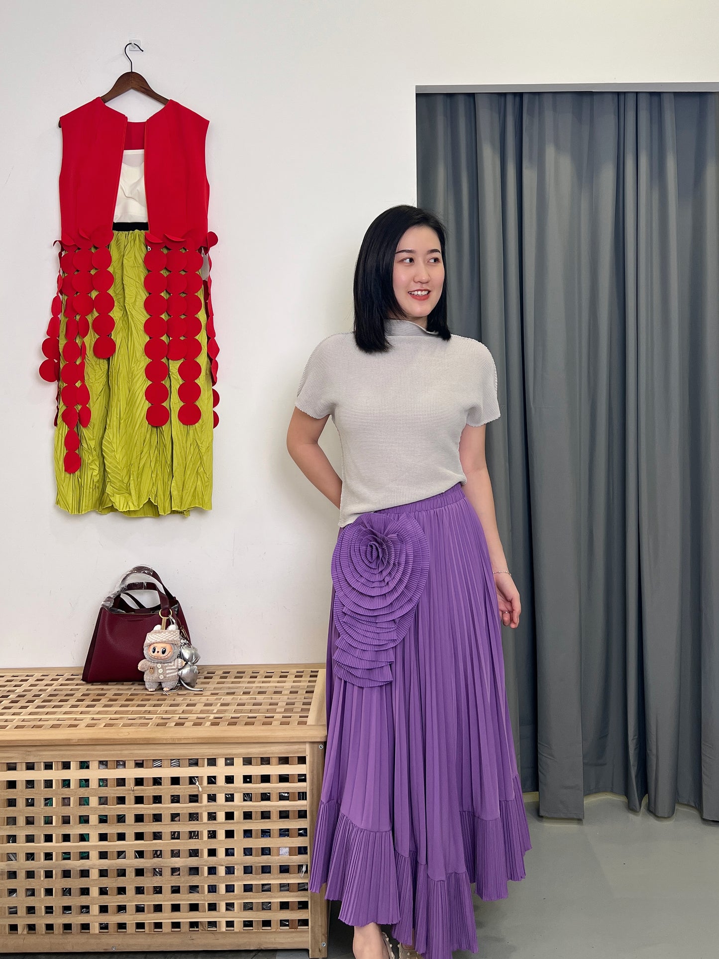 Pleated Brooch Style Skirt