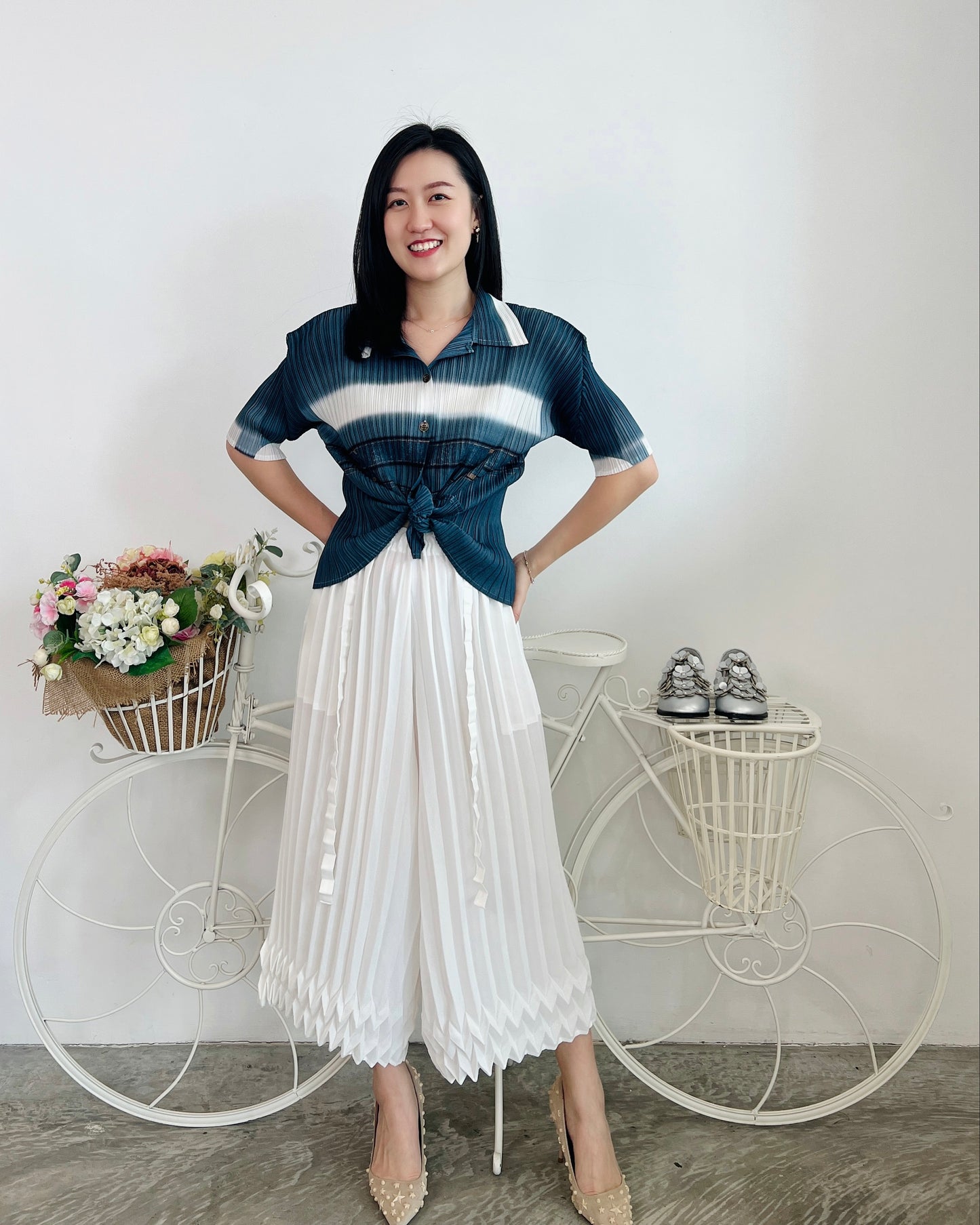 Pleated Denim Style Shirt