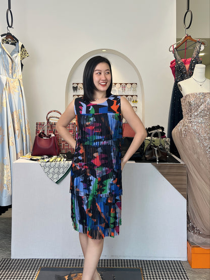 Pleated Colorful Fringe Dress