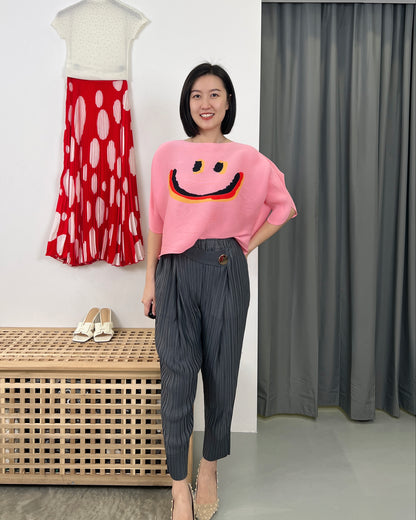 Pleated Happy Face Top