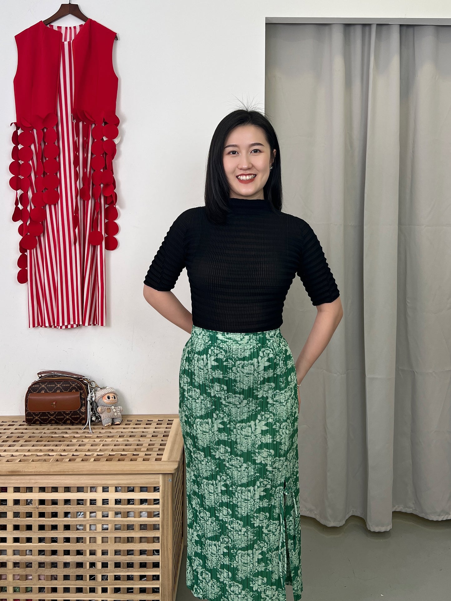Pleated Floral Chinese Knot Skirt