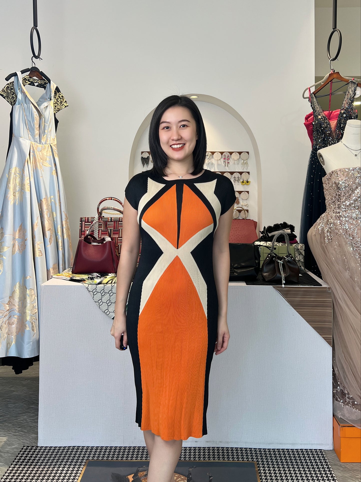 Pleated Cat Print Dress