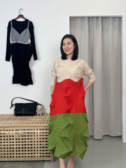 Pleated Diamond 3 Tone Dress