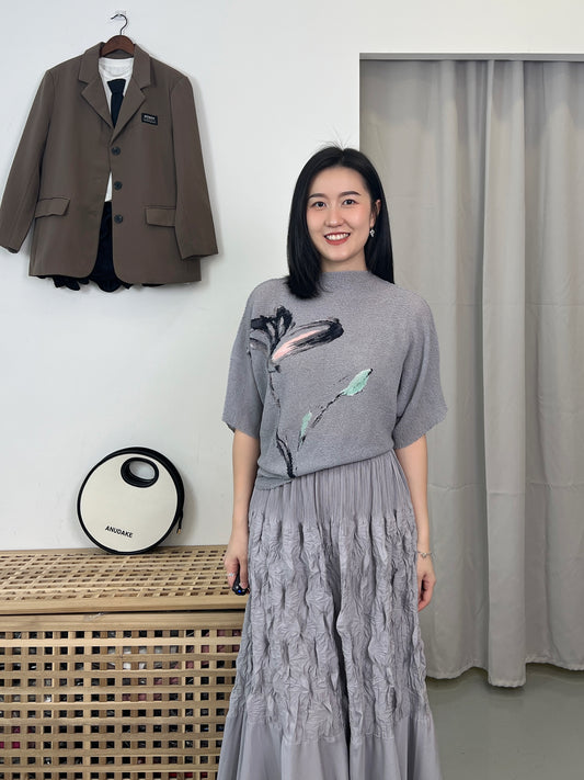 Pleated Spongy Floral Blouse