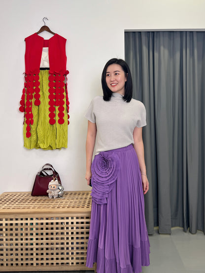 Pleated Brooch Style Skirt