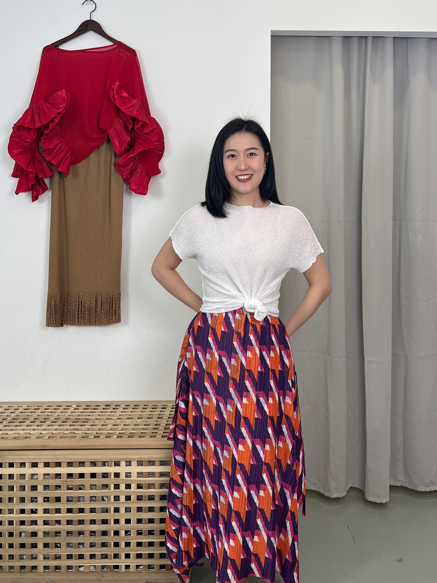 Pleated Houndstooth Skirt