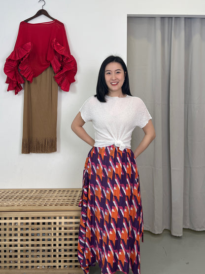 Pleated Houndstooth Skirt