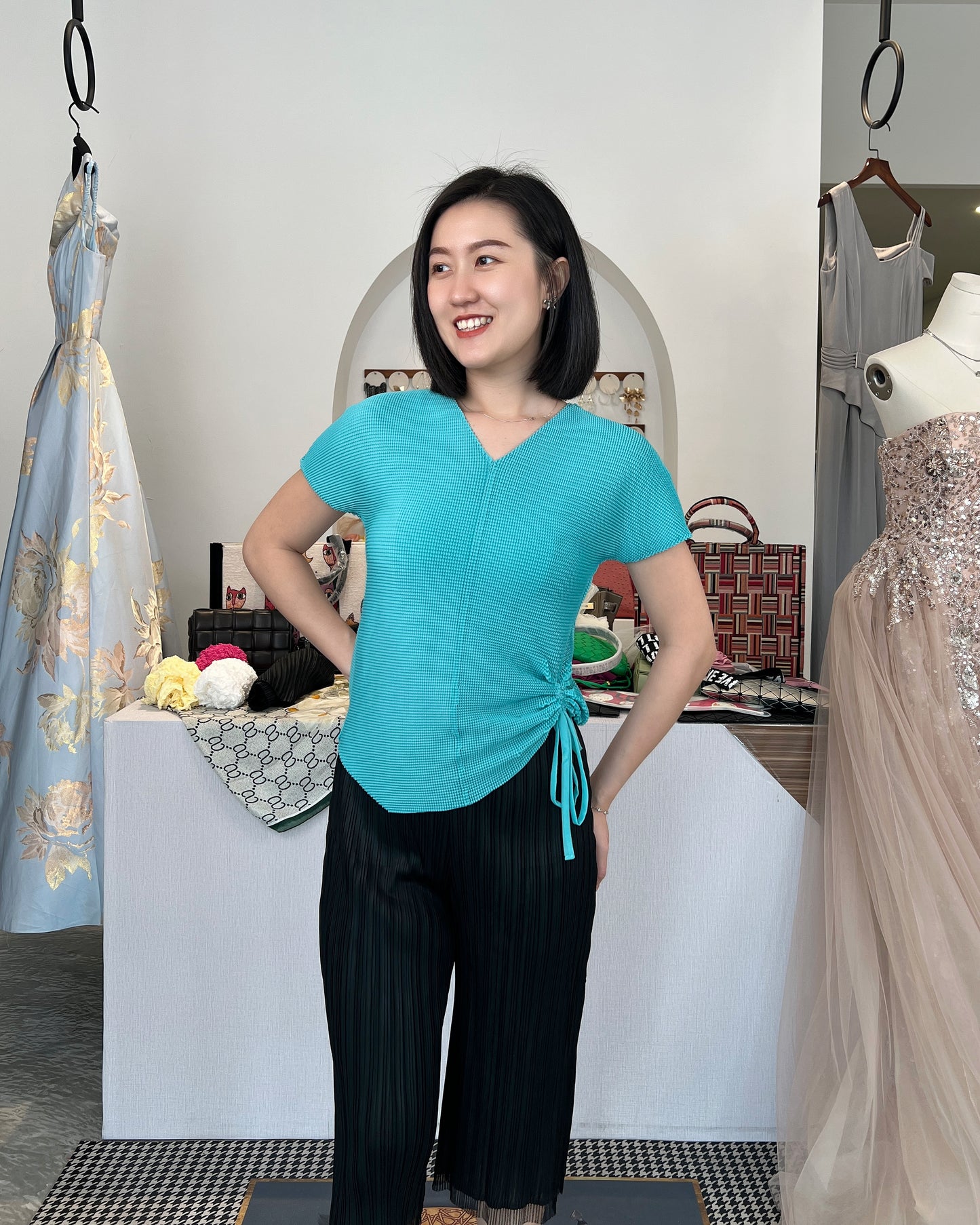 Pleated Self Tie Blouse